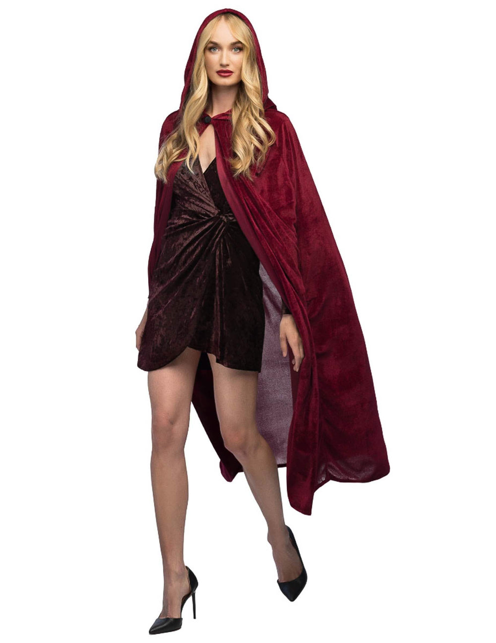 Vue de face de la cape à capuche pour homme rouge bordeaux