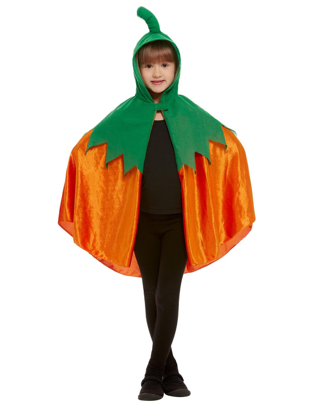 Cape citrouille à capuche pour enfant velours orange et vert