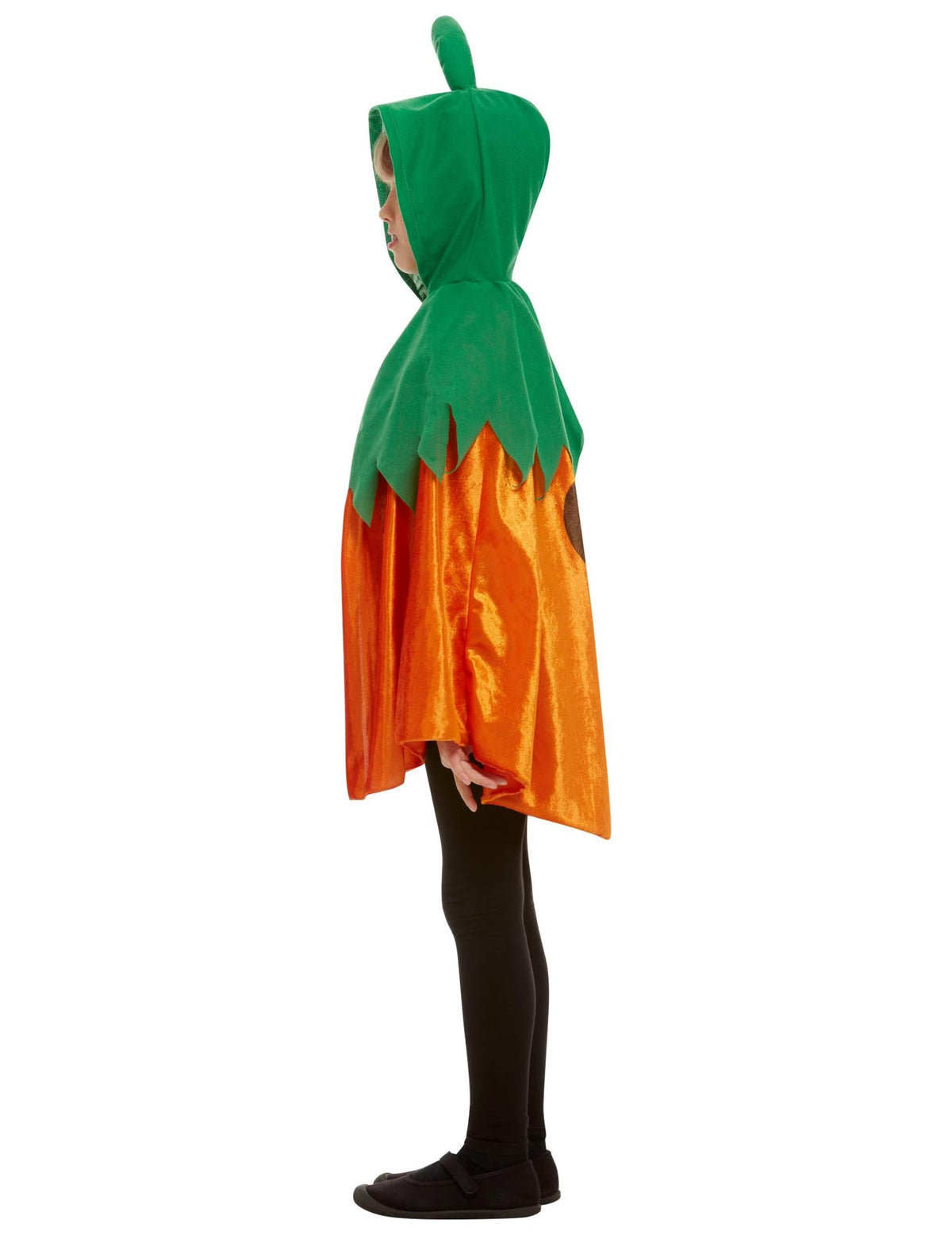 Vue de profil de la cape citrouille à capuche pour enfant