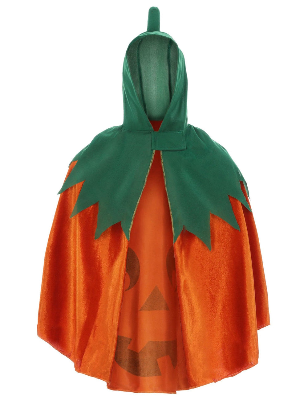 Vue de face de la cape citrouille à capuche pour enfant