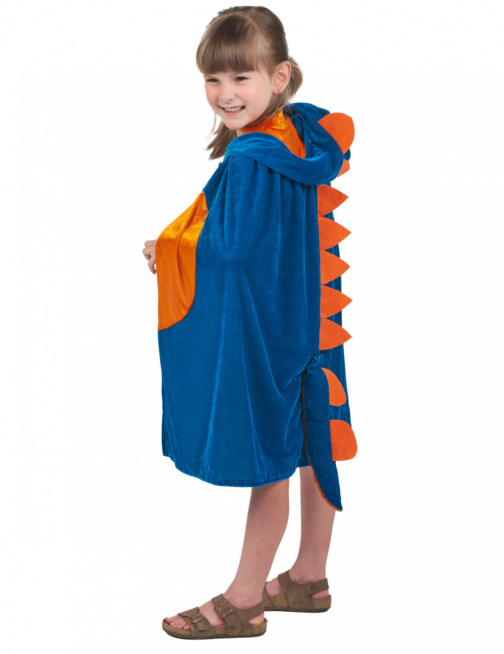 Vue de profil et de dos de la cape dinosaure pour enfant