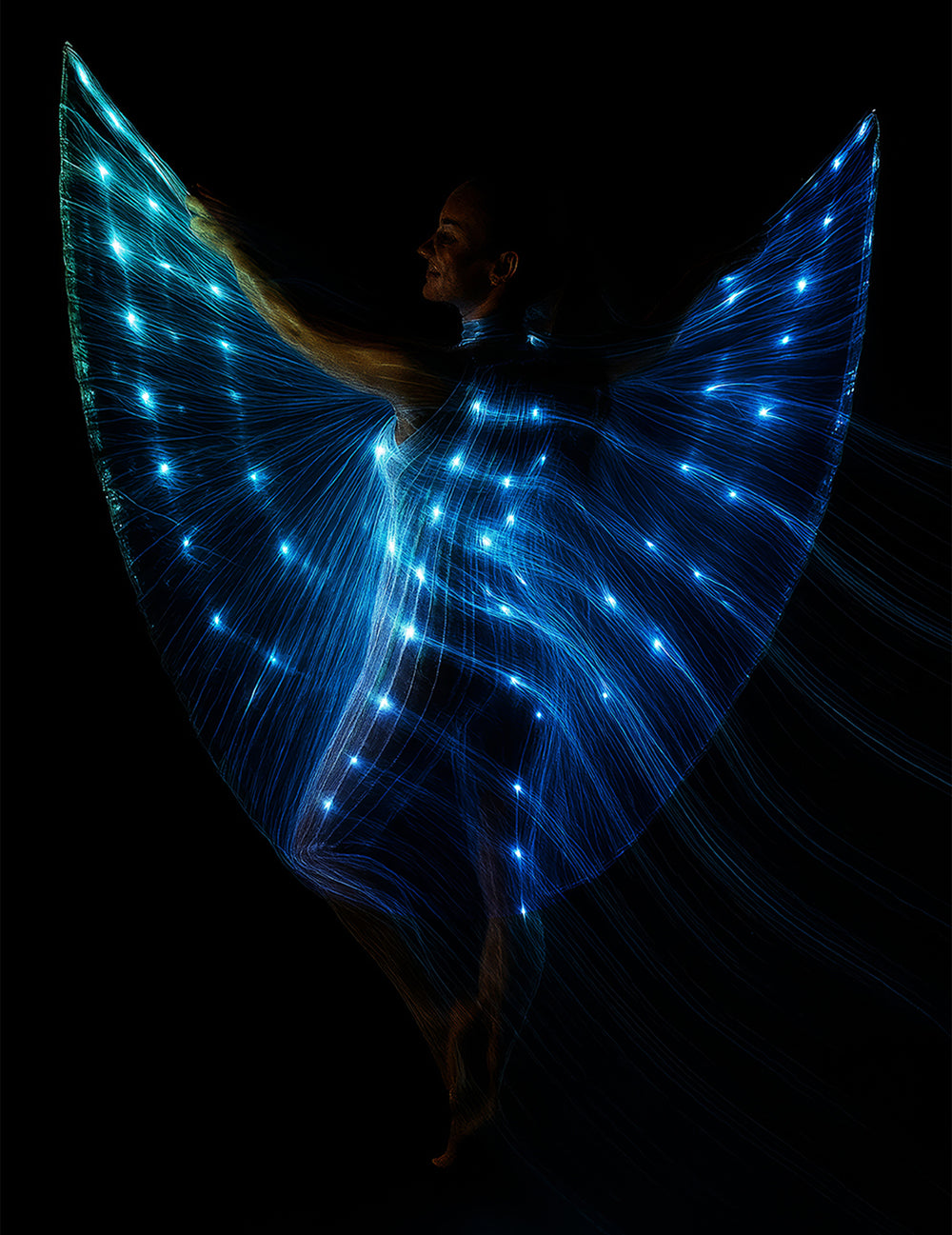 Cape Iris avec tiges et lumière pour femme bleu