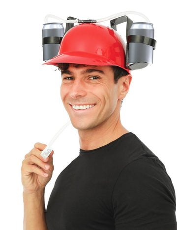 Čelada proti žeji za odrasle, rdeča, z držalom za pločevinki