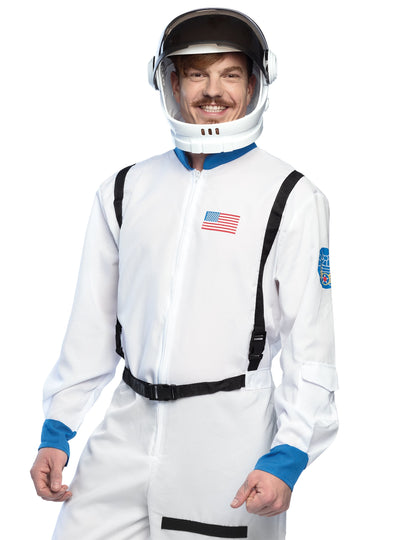 Gros plan du casque astronaute pour adulte blanc avec visière transparente