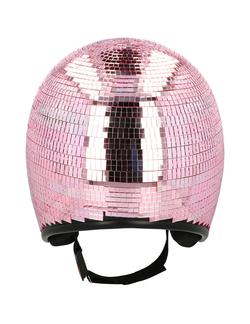 Vue de dos du casque boule à facettes pour adulte rose