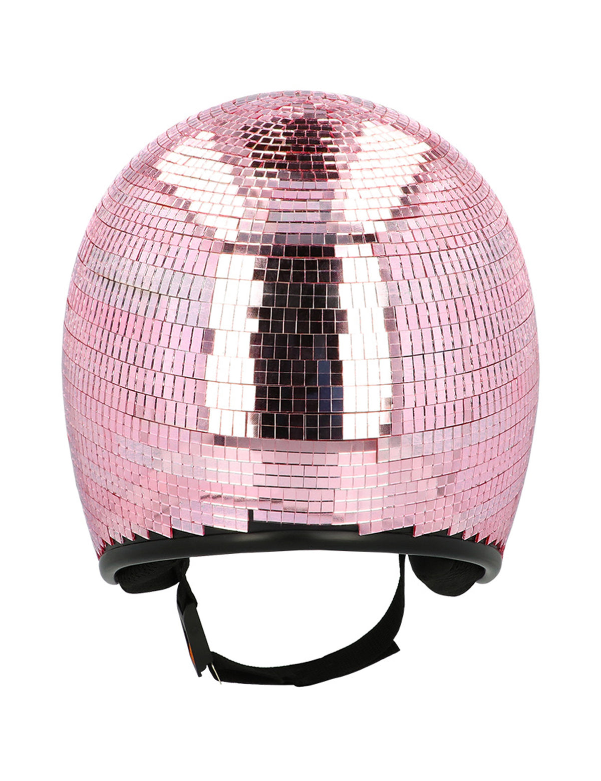 Vue de dos du casque boule à facettes pour adulte rose