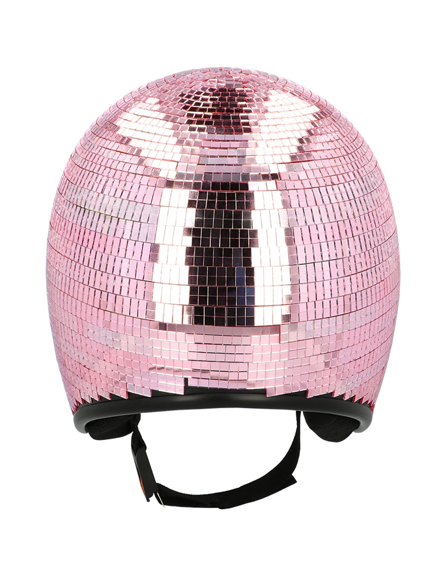 Vue de dos du casque boule à facettes pour adulte rose
