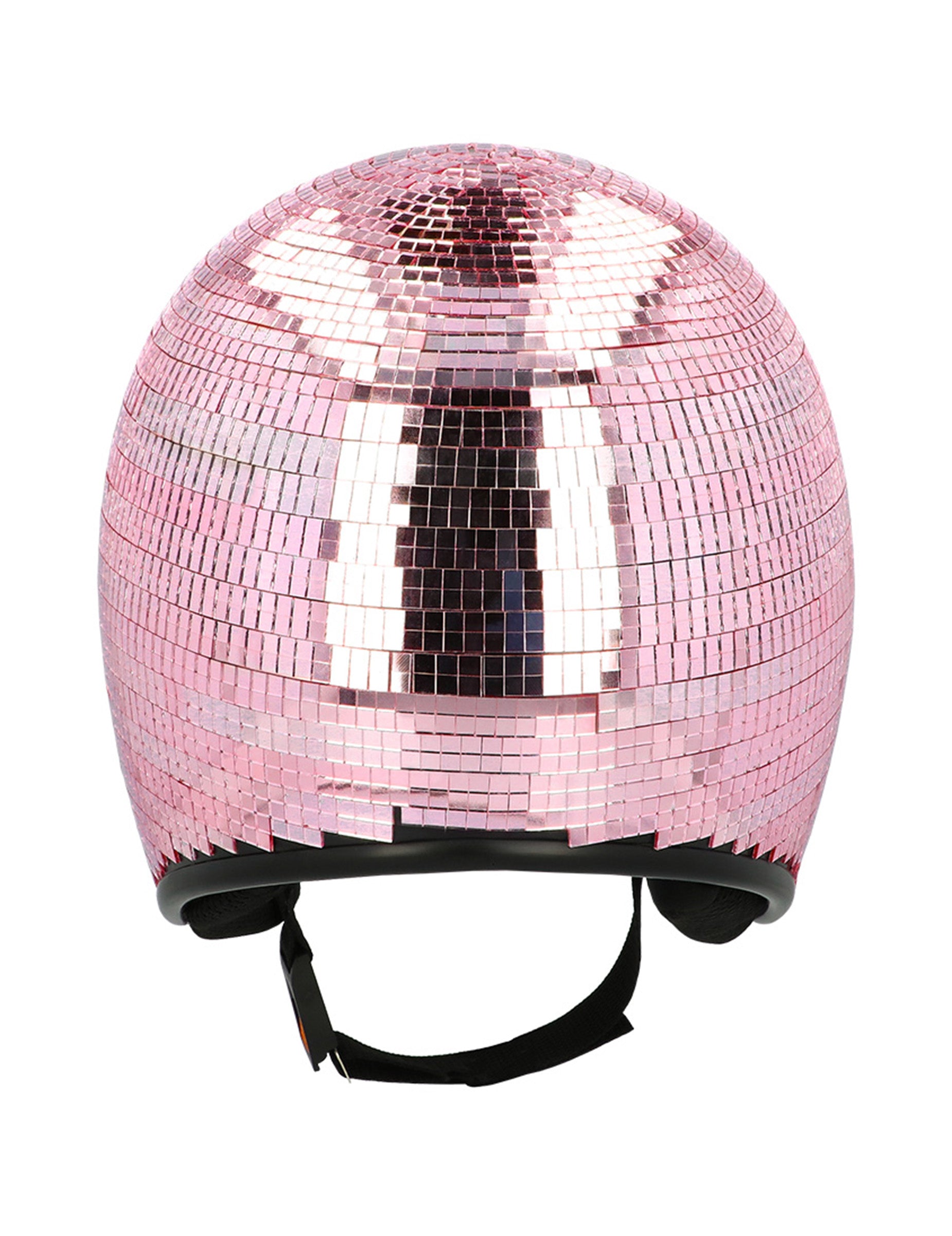 Vue de dos du casque boule à facettes pour adulte rose