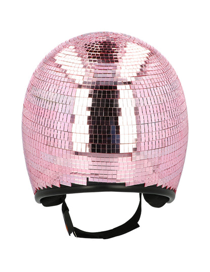 Vue de dos du casque boule à facettes pour adulte rose