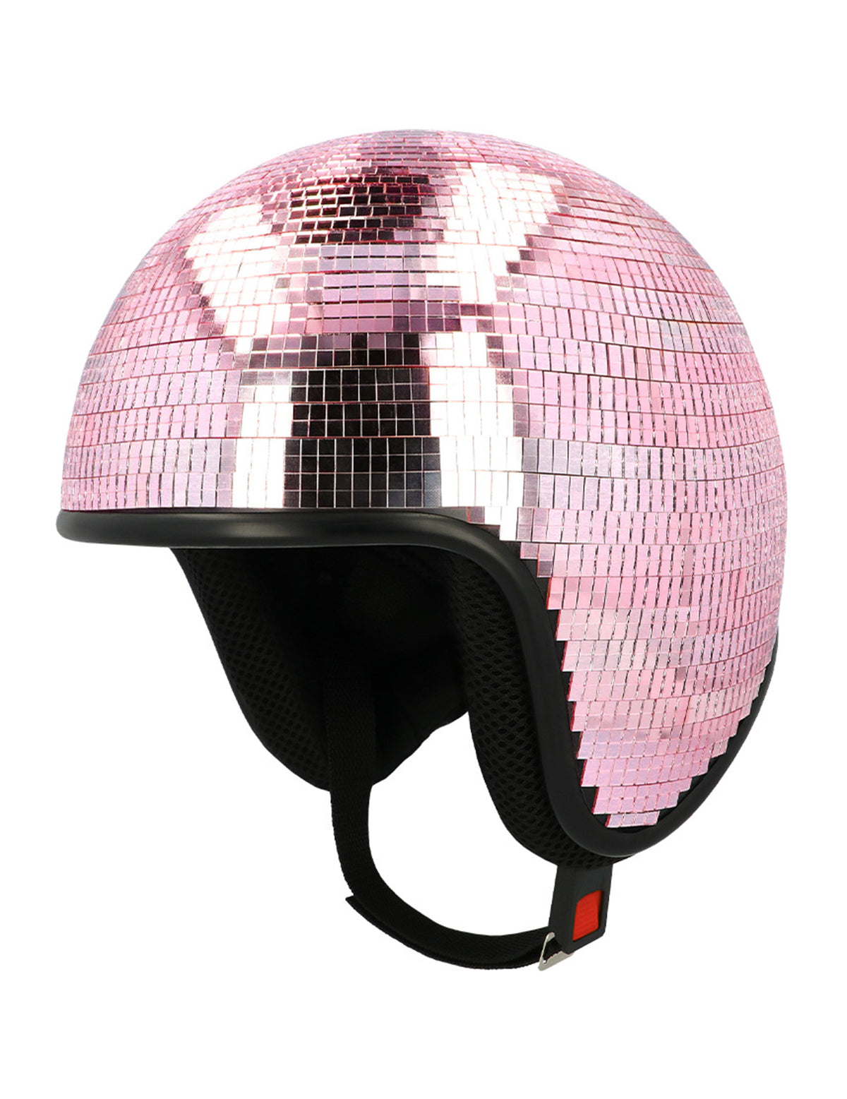 Vue de profil du casque boule à facettes pour adulte rose