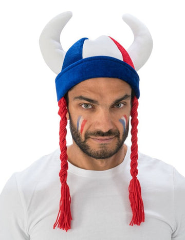 Gallični rogovi čelade in modre bele rdeče pletenice