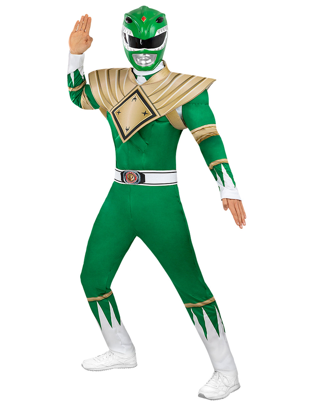 Mise en situation du casque Power Ranger pour adulte vert