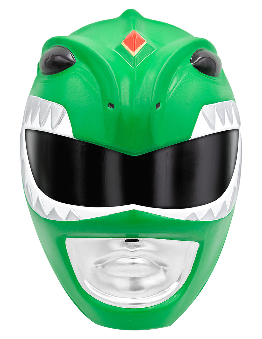 Vue de face du casque Power Ranger pour adulte vert