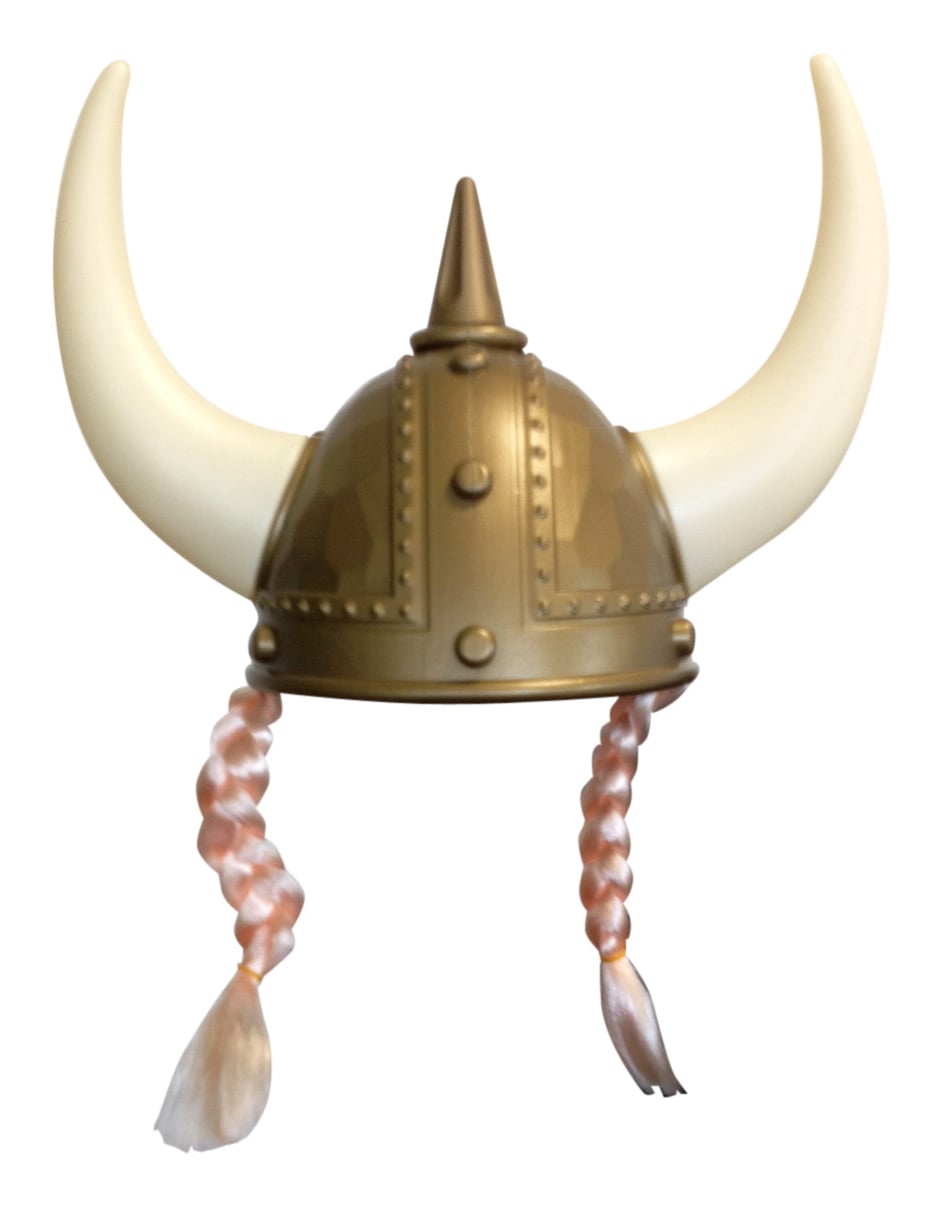 Casque viking avec tresses pour adulte bronze et cornes blanches