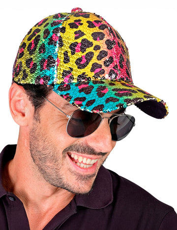 Casquette à sequins léopard multicolore adulte