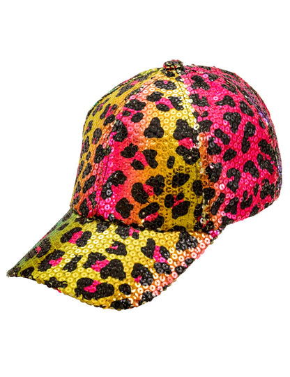 Casquette à sequins léopard multicolore adulte