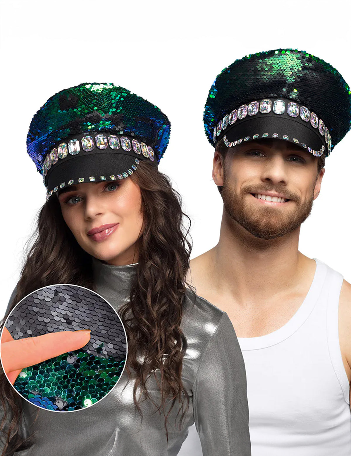 Casquette à sequins réversibles pour adulte noir et vert bleuté