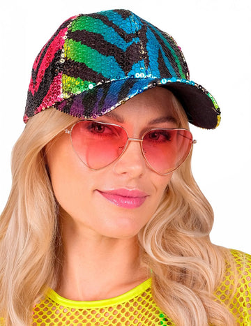Casquette à sequins tigrée multicolore adulte