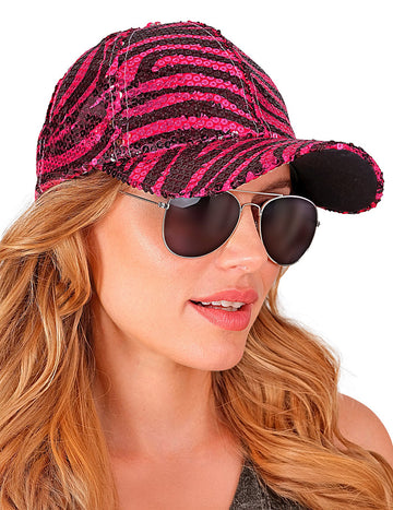 Casquette à sequins tigrée rose adulte