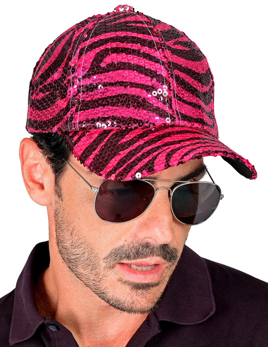 Vue de face de la casquette à sequins tigrée pour adulte