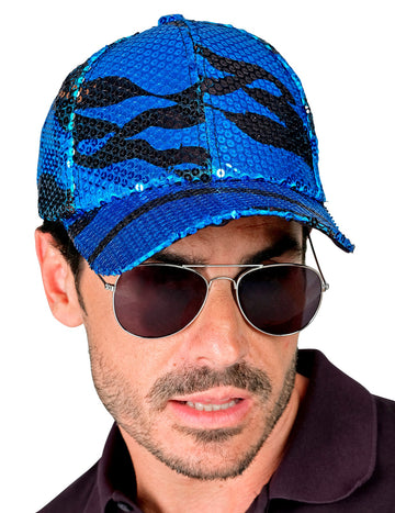 Casquette à sequins vague bleue adulte