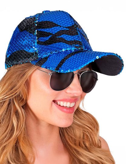 Casquette à sequins vague bleue adulte