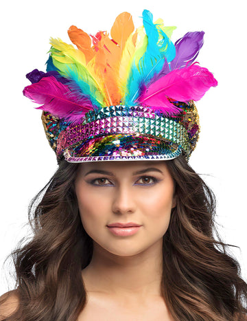 Mavrična kapica s pajkicami in perje za odrasle