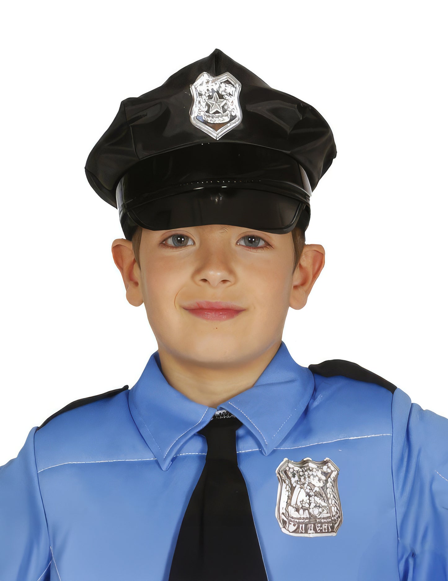 Casquette de policier pour enfant noire avec insigne argenté