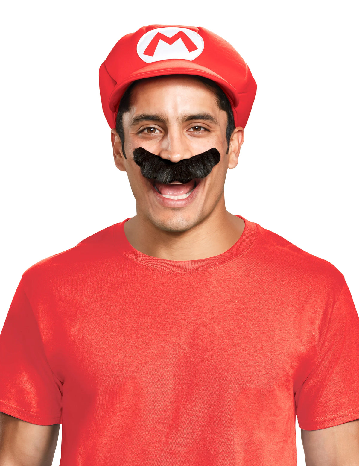 Casquette et moustache Mario pour adulte rouge et noir