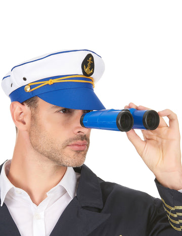 Bela in modra mornarska kapa za odrasle z zlatim sidrom