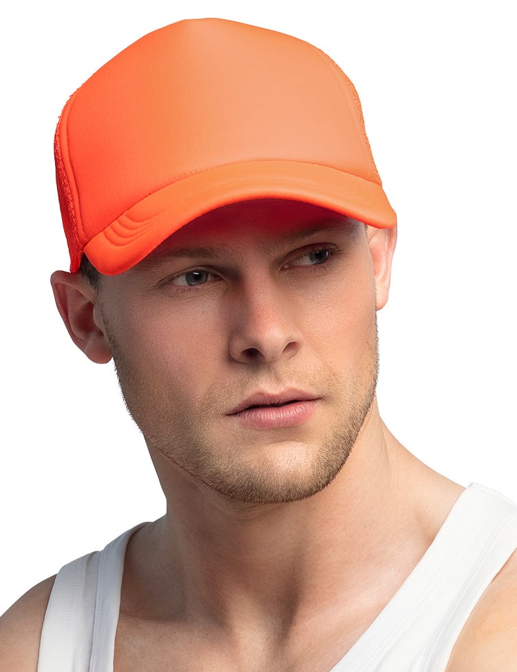 Vue de face de la casquette orange fluo pour adulte