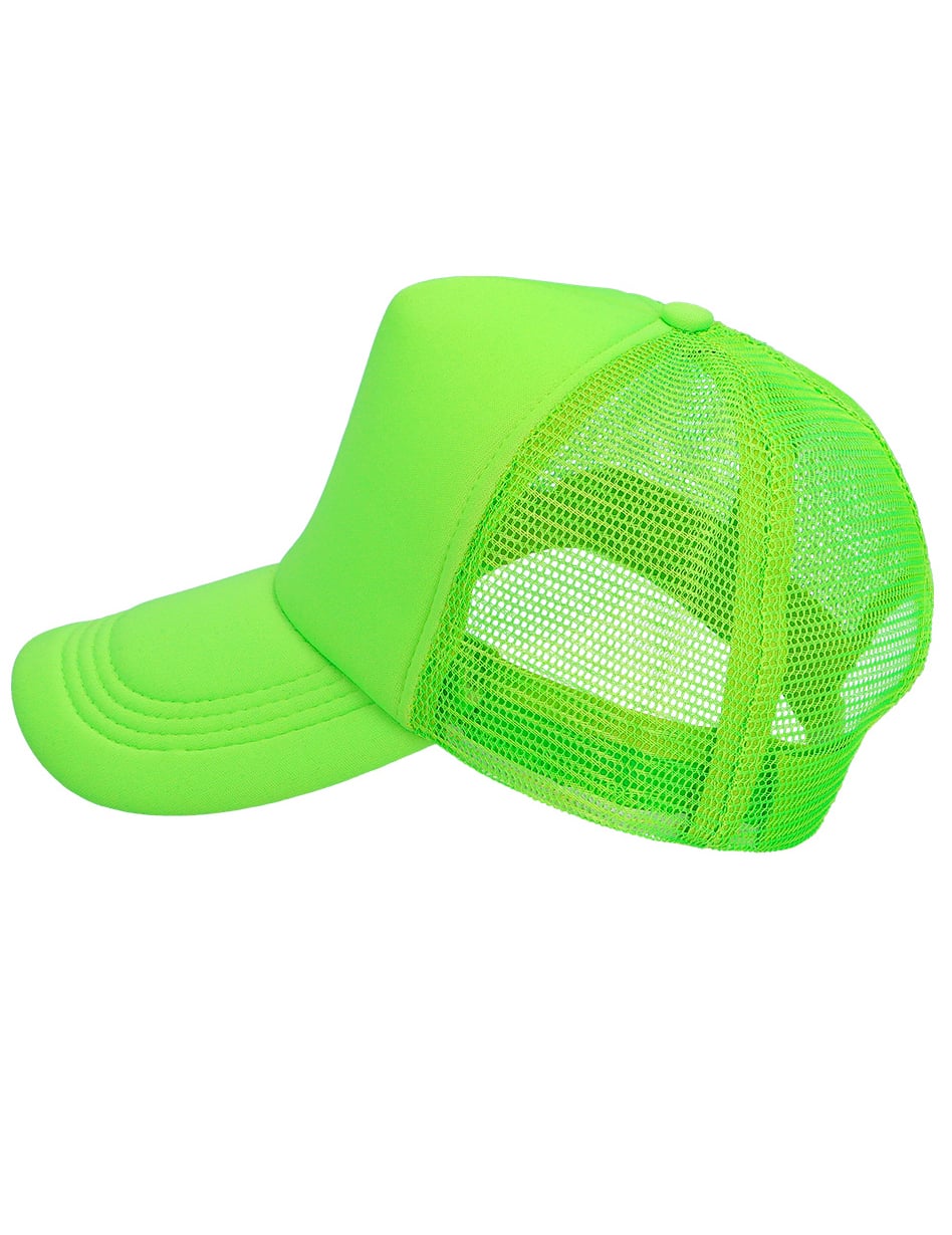 Vue de profil du filet de la casquette vert fluo