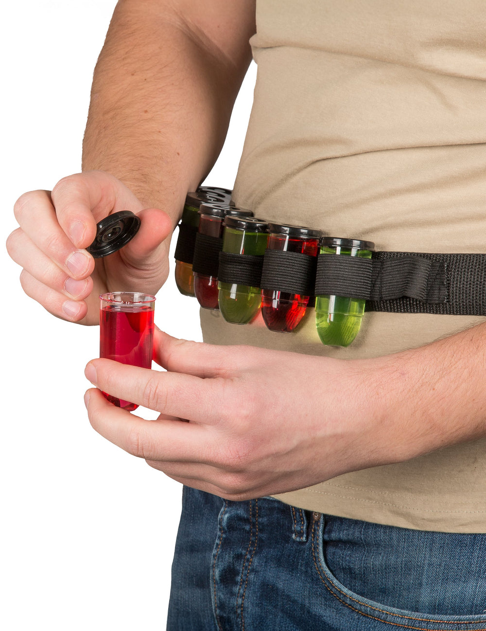 Ceinture à shooters pour adulte noire avec fioles multicolores
