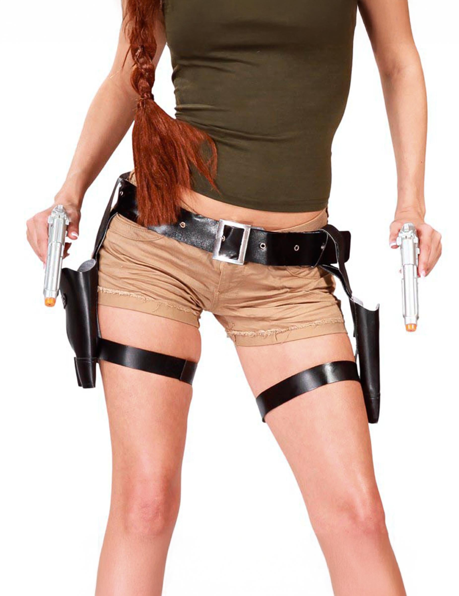 Ceinture avec pistolets aventurière pour adulte noire et argentée