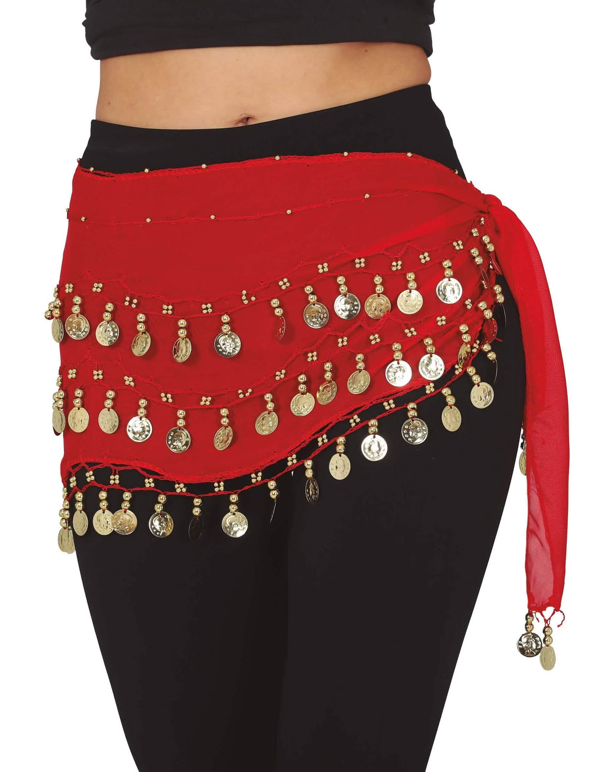 Ceinture orientale pour femme rouge à piécettes dorées