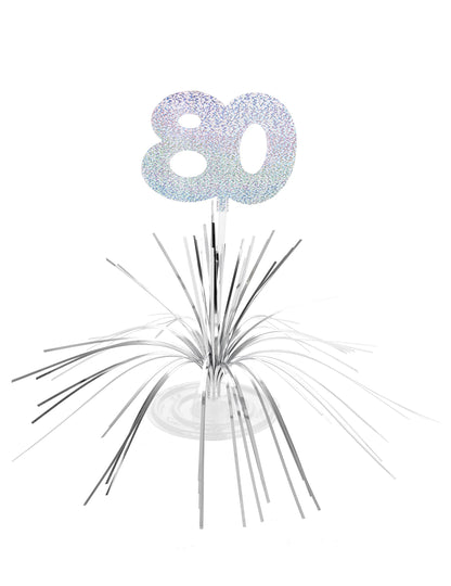 Centre de table 80 ans pour anniversaire argenté scintillant