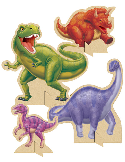 4 centres de table Dinosaures pour anniversaire multicolores
