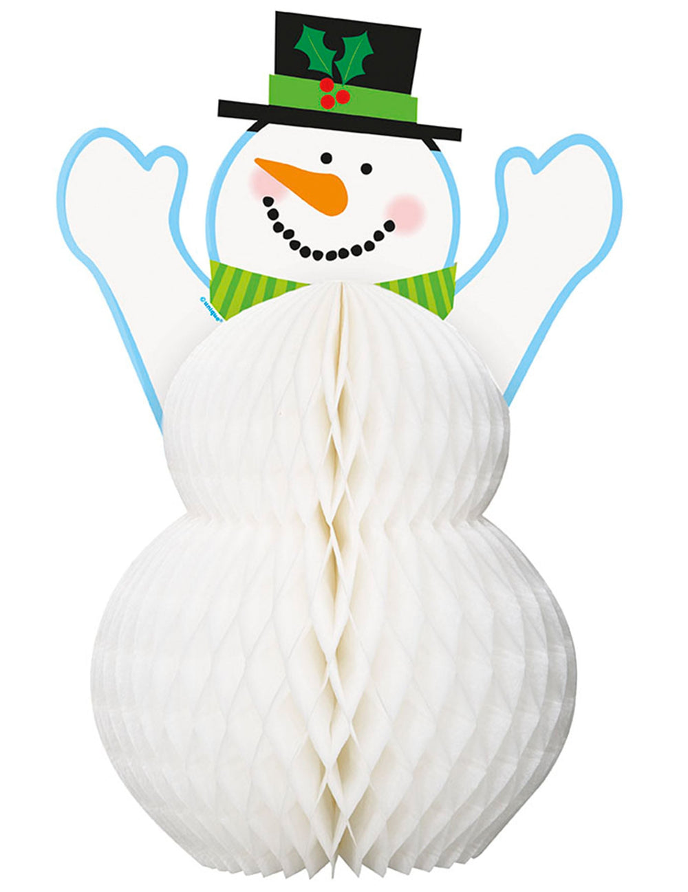 Décoration Bonhomme de neige pour Noël blanc en papier alvéolé avec chapeau noir