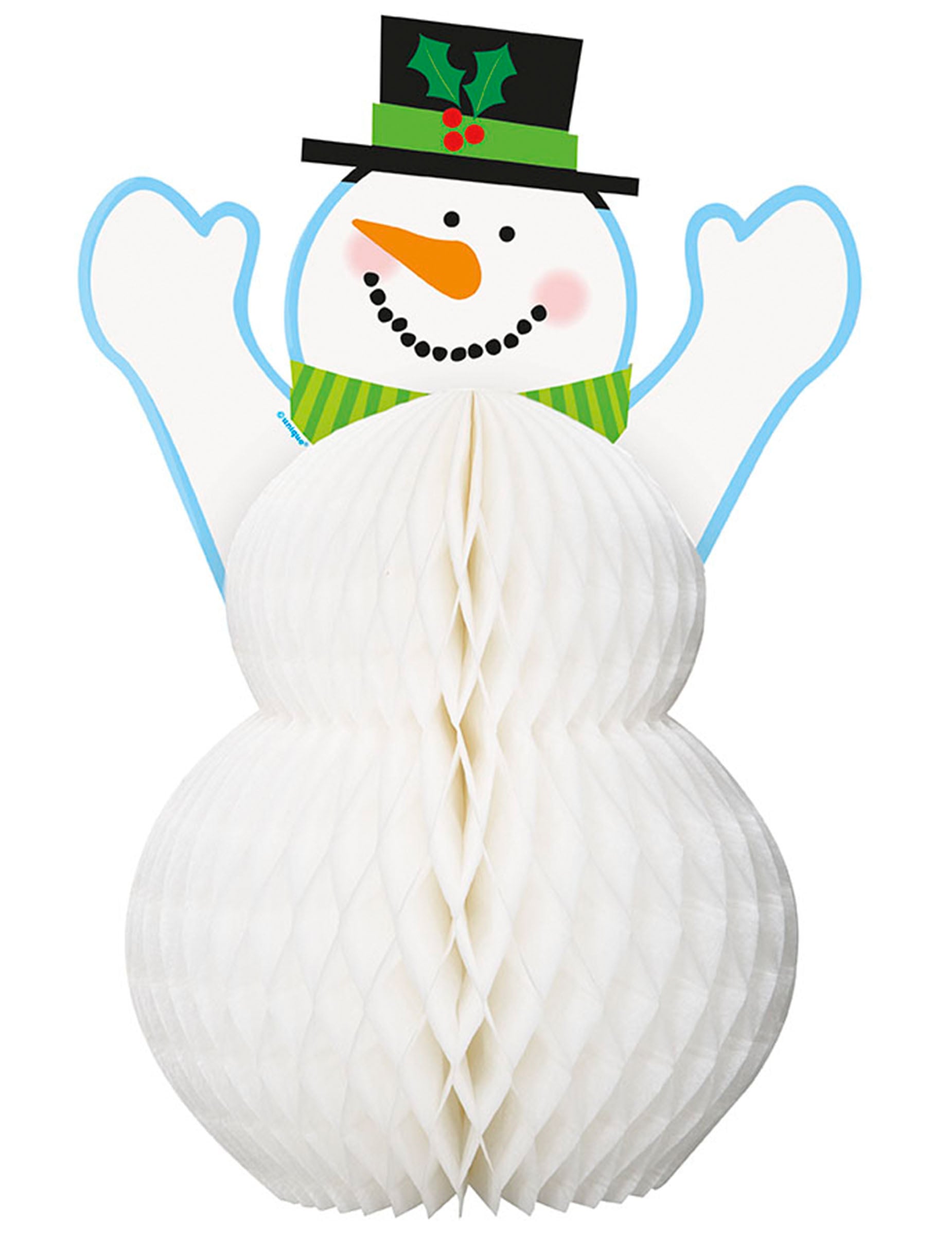 Décoration Bonhomme de neige pour Noël blanc en papier alvéolé avec chapeau noir