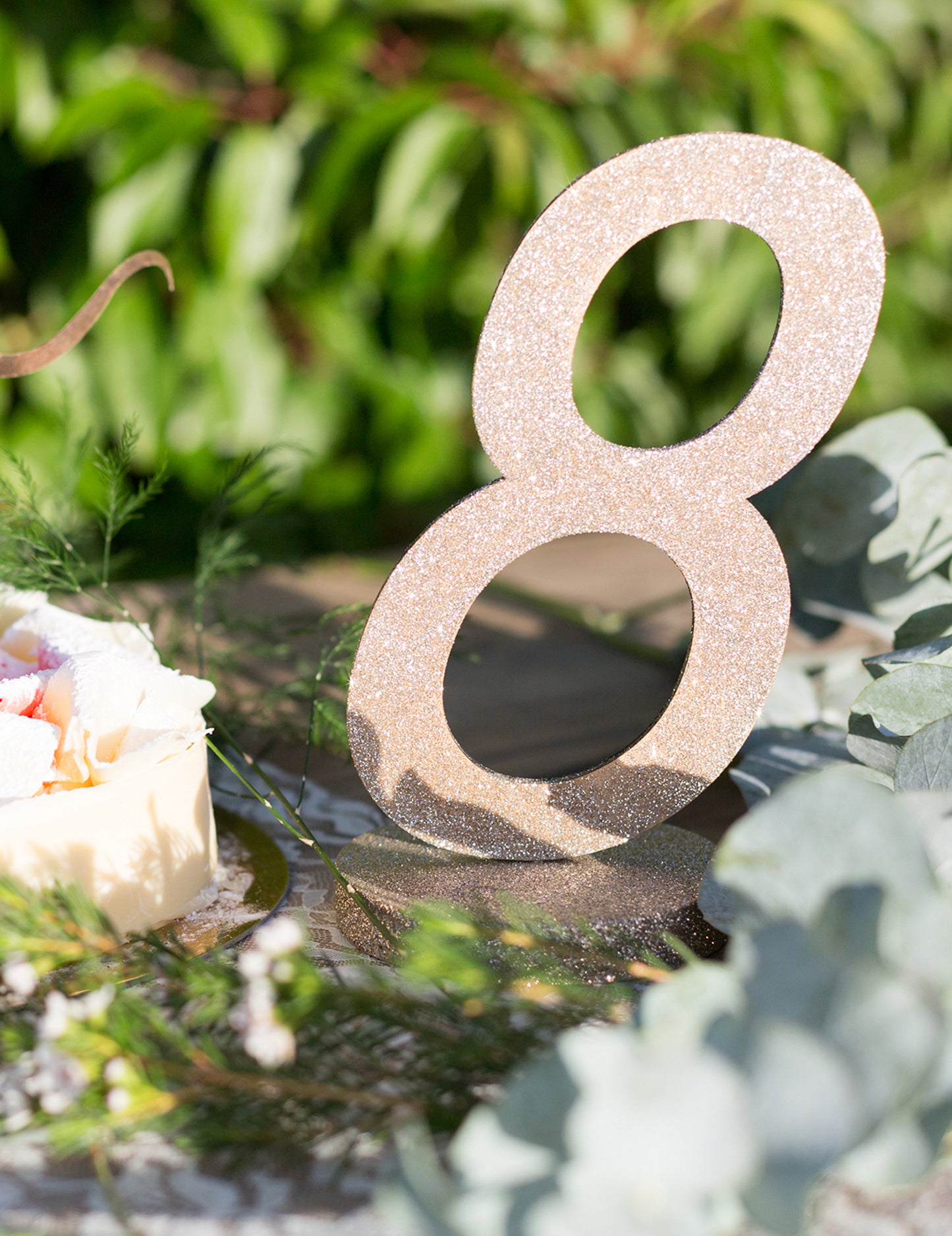 Osrednji okrasek številka 8, bleščeč les, barva šampanjca 20 cm okraski za zabave