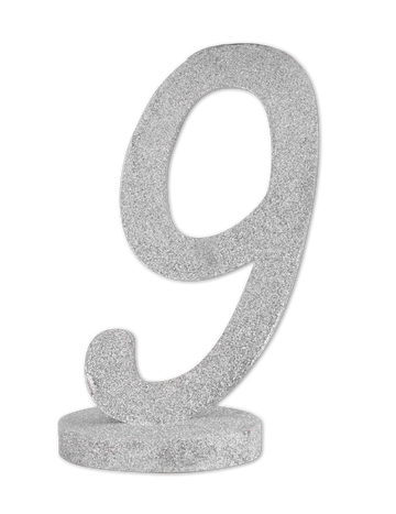 Srebrni bleščeči leseni osrednji okrasek številka 9 20 cm rojstni dan