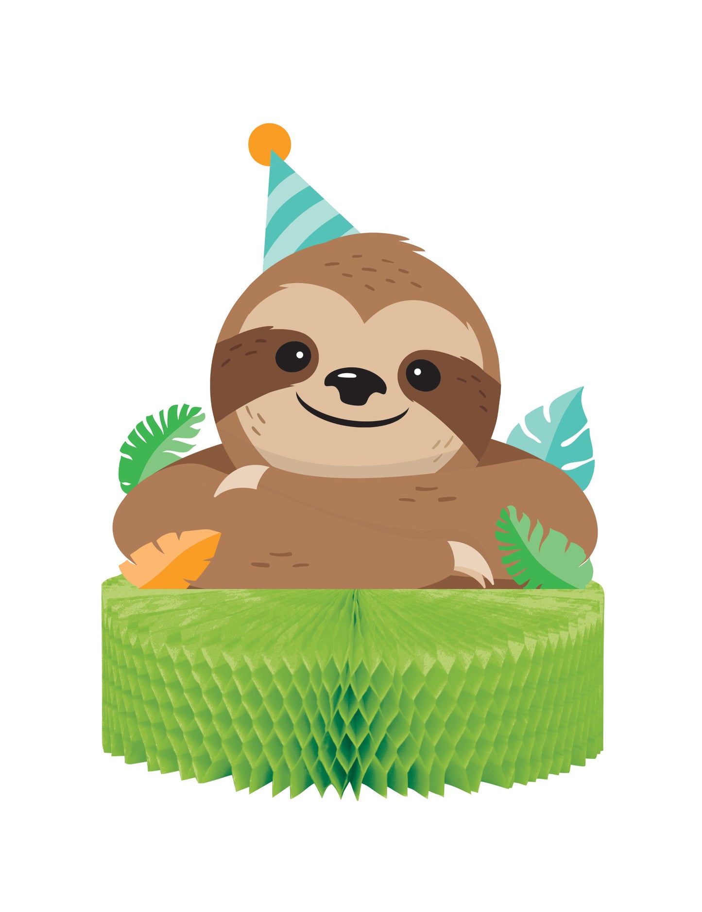 Centre de table en papier alvéolé paresseux mignon 23 x 30,5 cm pour anniversaire