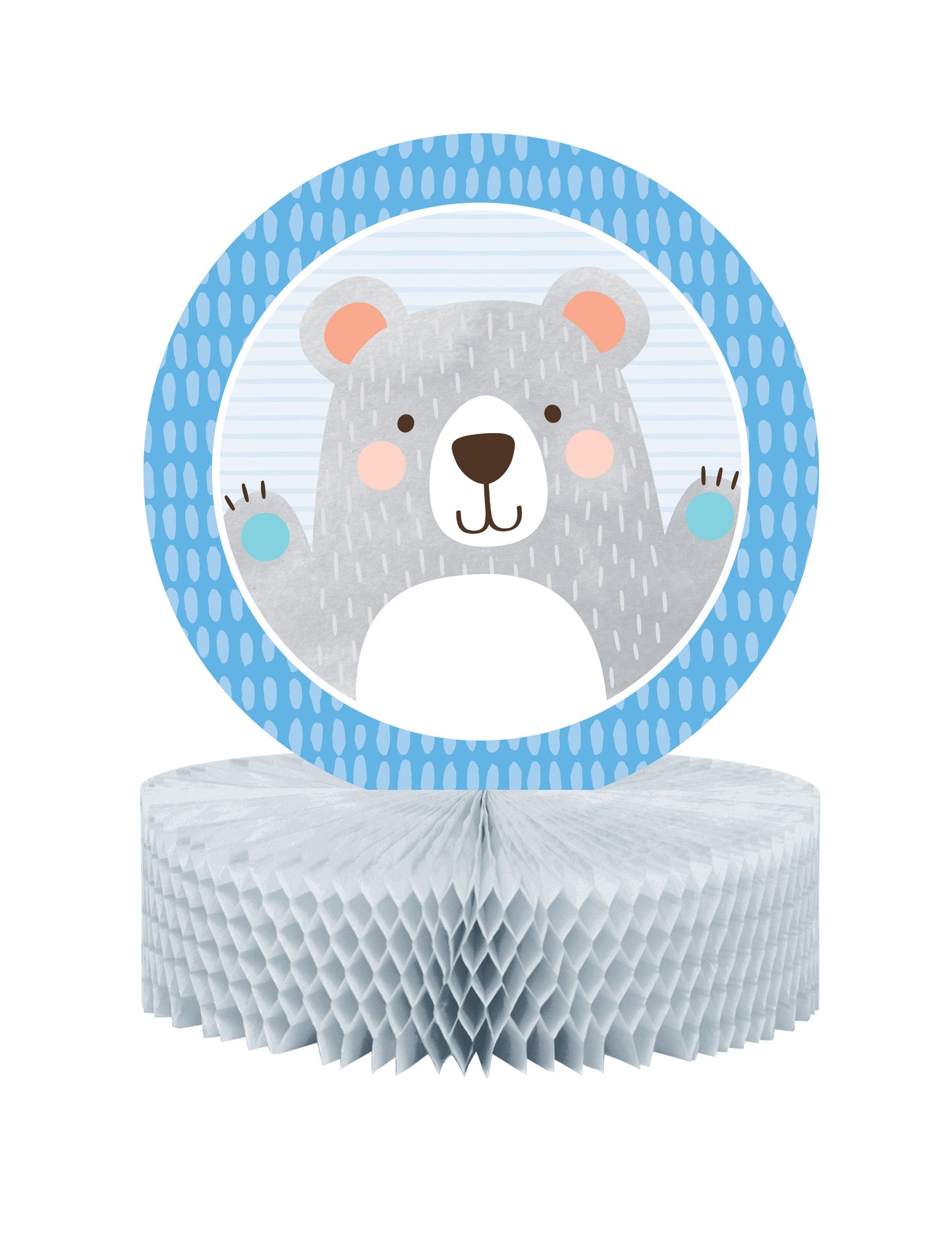 Osrednji okras iz papirja s satovjem, mali sivi medvedek, 30,5 x 22,8 cm za otroško zabavo