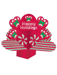 Središčni okrasek za božič Happy Holidays za praznično dekoracijo v rdeči in zelena barvi z motivi sladkornih palic