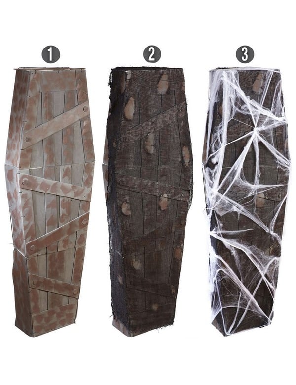 Cercueil Halloween pour décoration marron et noir avec toiles d'araignée