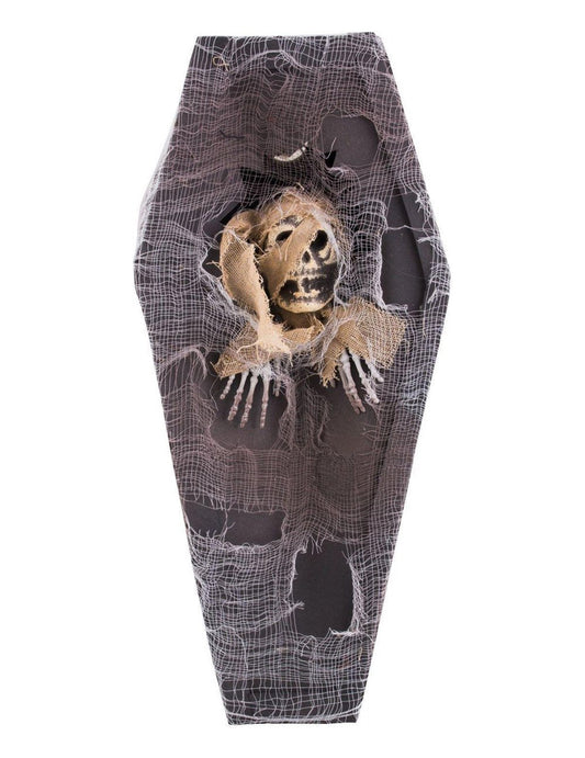 Cercueil squelette Halloween pour décoration noir avec toile d'araignée blanche et crâne