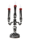 Chandelier à 3 branches LED Halloween pour décoration argent et noir avec têtes de mort et cire rouge