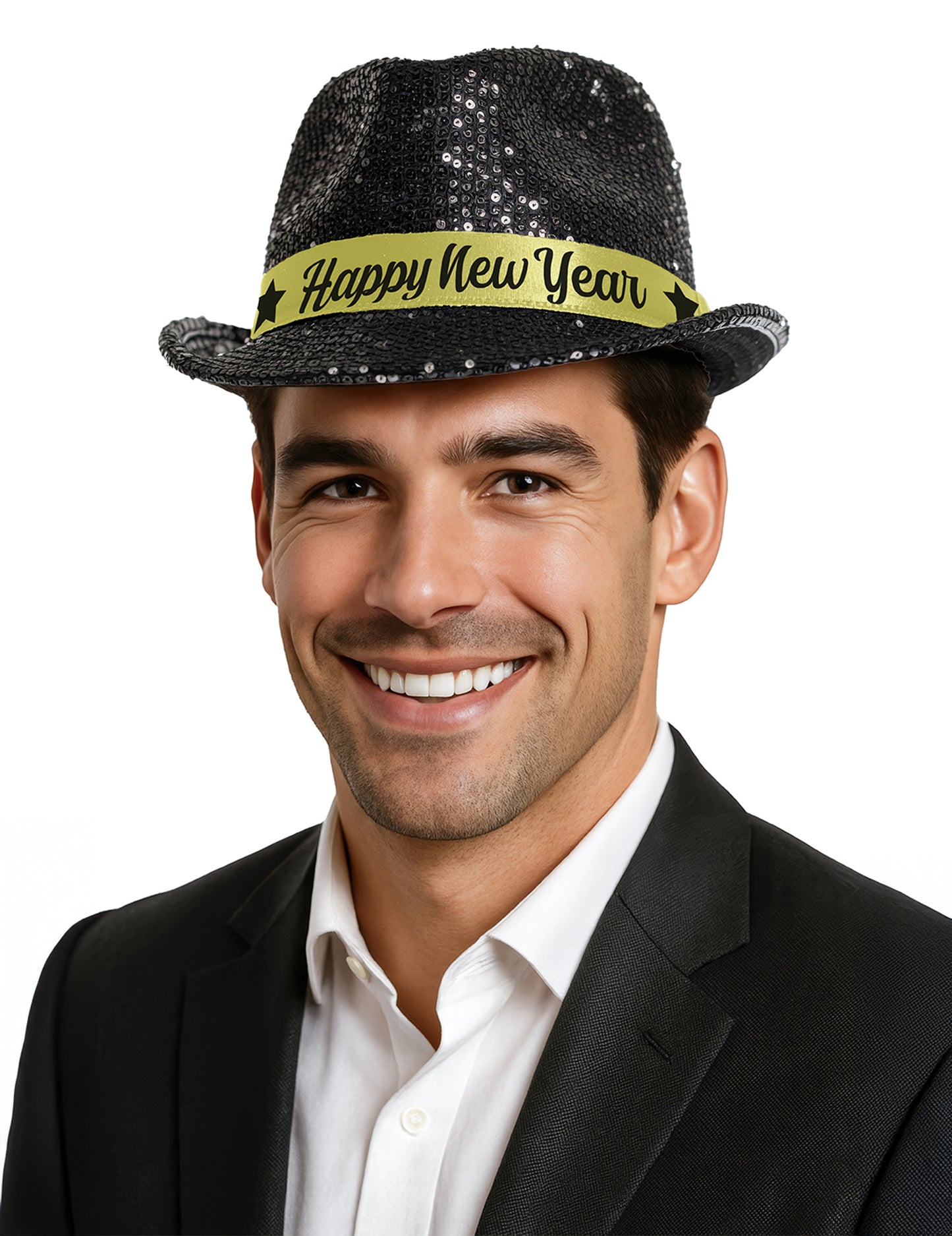Črna bleščeča kapa za odrasle Srečno novo leto