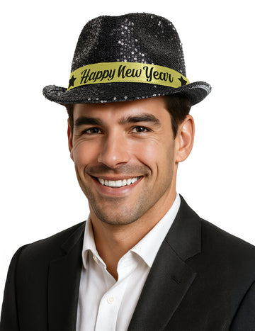 Črna bleščeča kapa za odrasle Srečno novo leto