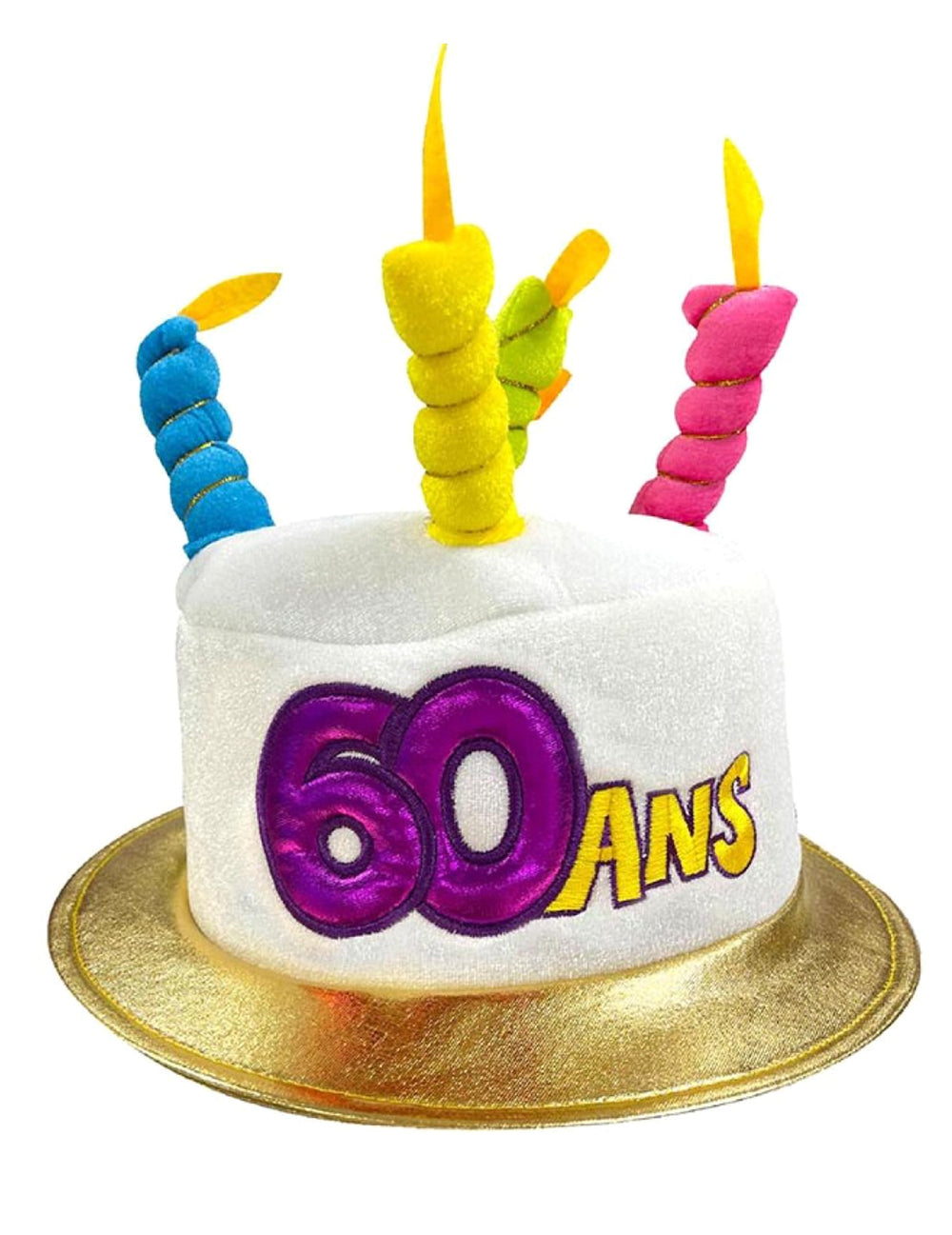 Vue de face du chapeau gâteau 60 ans pour adulte